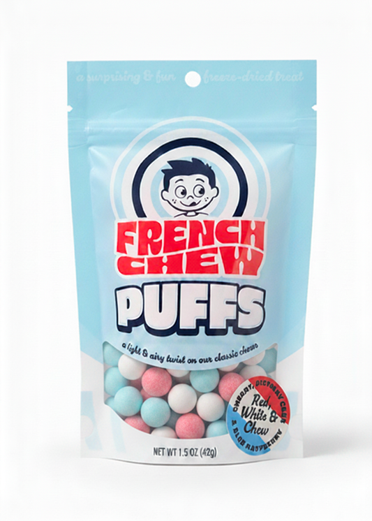 French Chew Red, White, & Chew Puffs (Cherry, Birthday Cake, Blue Raspberry)